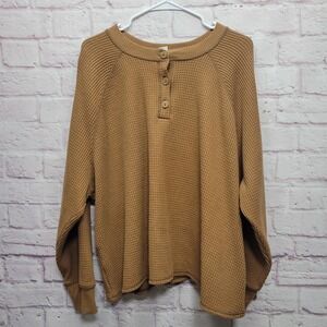 Old Navy Thermal Waffle Knit Henley Top Womens 3X Relaxed Cozy Travel Loungewear